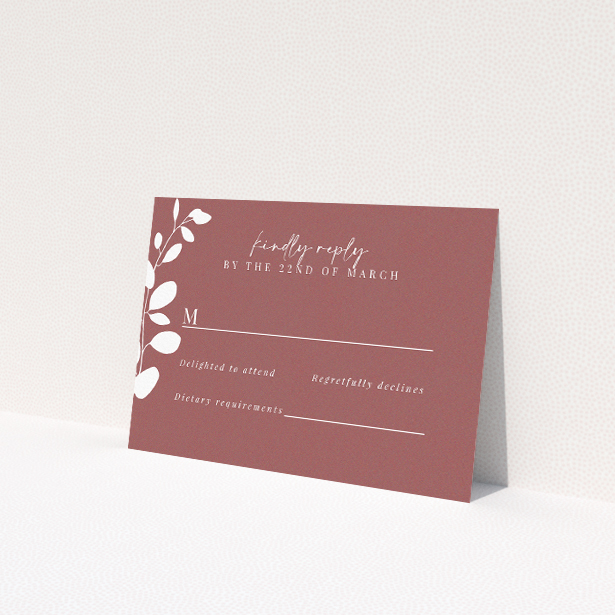 Terracotta Sprig RSVP Cards - Modern Wedding Response Cards. This is a view of the front