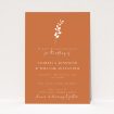 "Terracotta Sprig" wedding invitation featuring a minimalist white botanical sprig on a rich terracotta background, perfect for a modern and warm celebration This is a view of the front