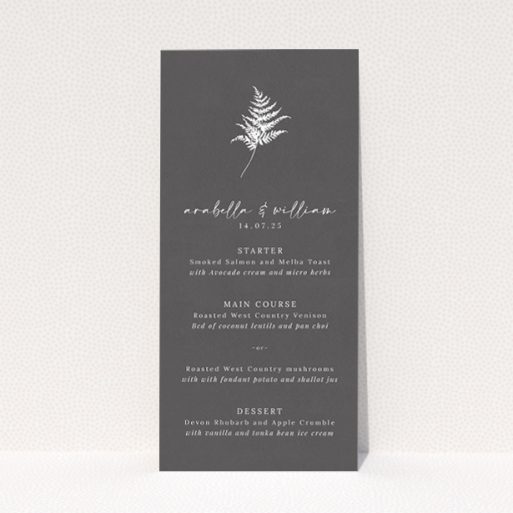 Terracotta Sprig wedding menu template - mirroring the earthy elegance with modern serif font for contemporary weddings. This is a view of the front