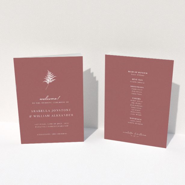 Elegant Terracotta Sprig Wedding Order of Service Booklet. This image shows the front and back sides together