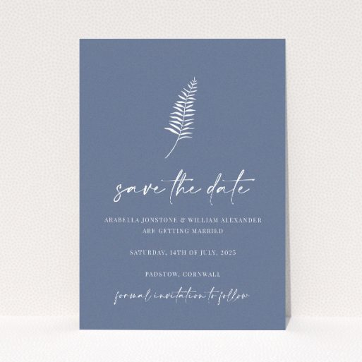 Terracotta Sprig Wedding Save the Date Card Template - Contemporary Elegance with White Sprig Detail. This is a view of the front