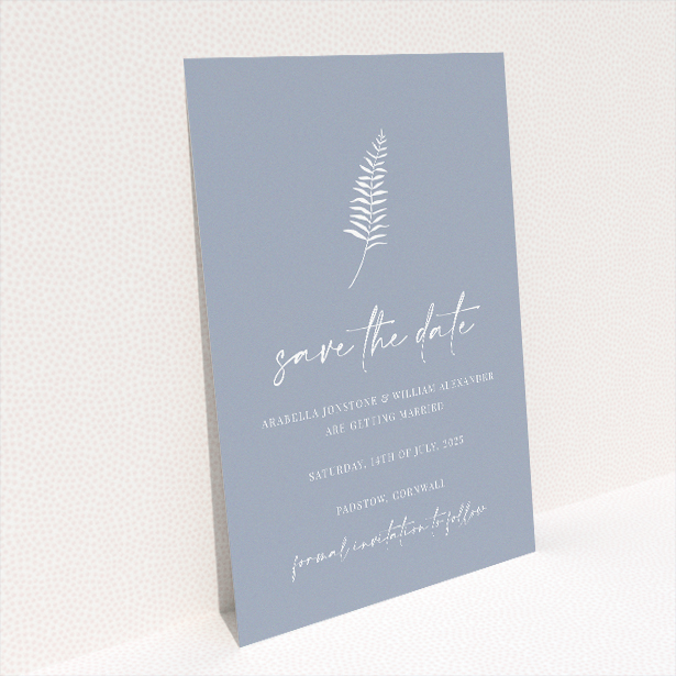 Terracotta Sprig Wedding Save the Date Card Template - Contemporary Elegance with White Sprig Detail. This is a view of the back