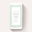 A text message wedding invite called "Green Strokes ". It is a smartphone screen sized invite in a portrait orientation. "Green Strokes " is available as a flat invite, with tones of green and white.