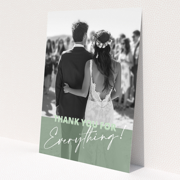 Wedding thank you card design with one photo for personalised invitations.