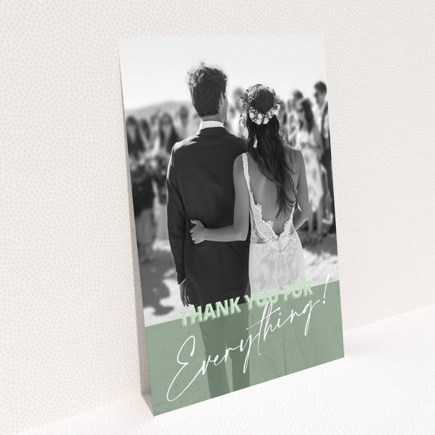 Wedding thank you card design with one photo for personalised invitations.