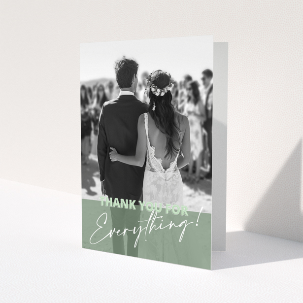 Wedding thank you card design with one photo for personalised invitations.