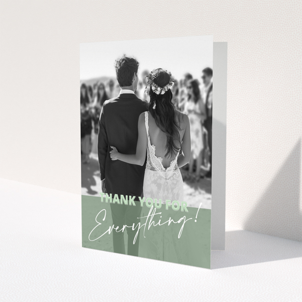 Wedding thank you card design with one photo for personalised invitations.