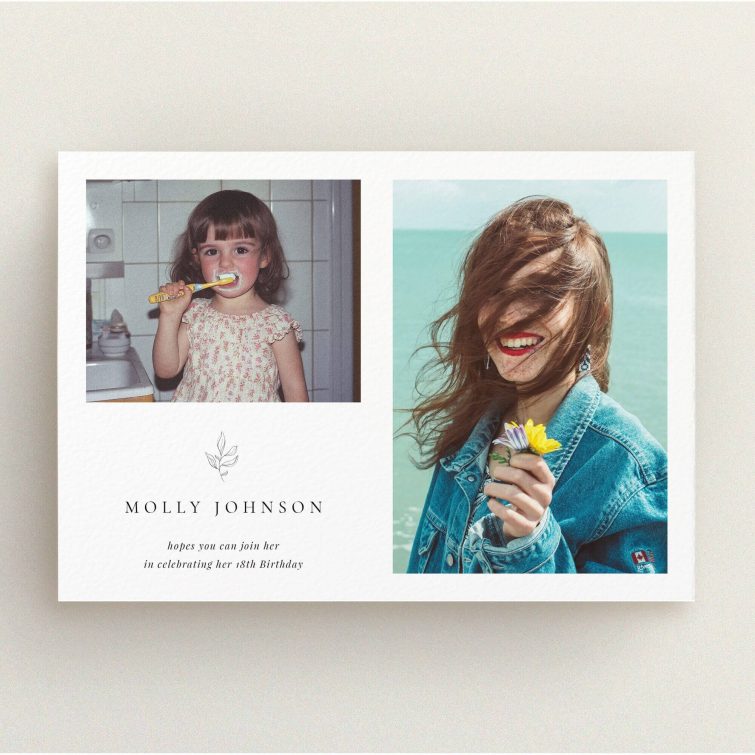 18th Birthday Invitation design with two photos featuring a young girl and a woman by the sea.