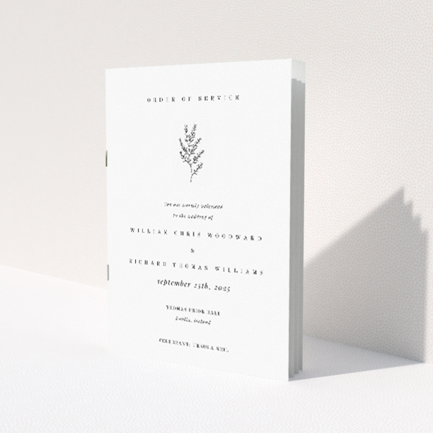 Natural Elegance Thistle Simple Wedding Order of Service Booklet with Minimalistic Design. This image shows the front and back sides together