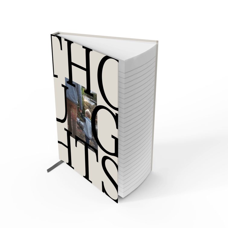 Stylish portrait notebook cover design with large typography and one photo, ideal for personalised stationery from Utterly Printable.