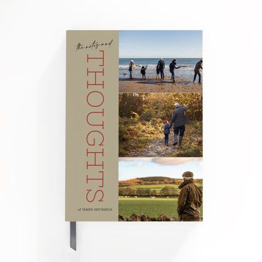 Personalised notebooks design with three photos on cover, ideal for capturing memories and notes by Utterly Printable.