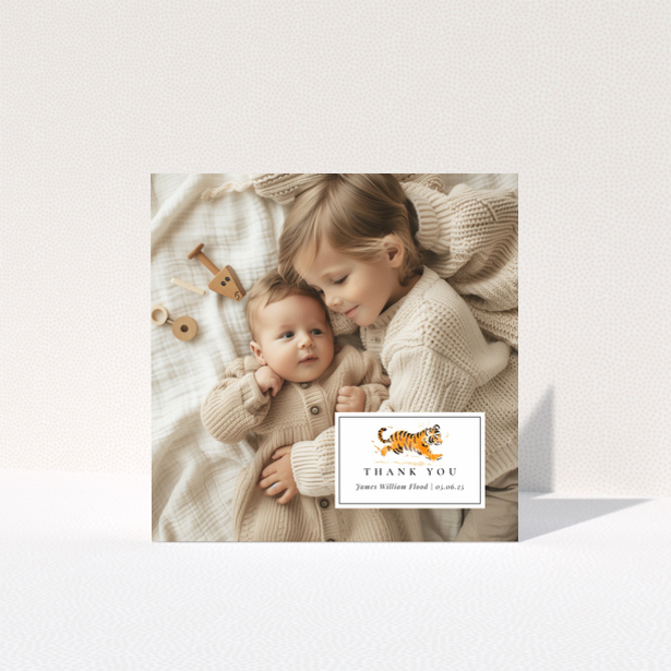 Baby thank you card design with two photos and cute illustration