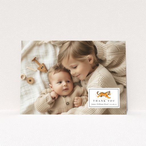 Baby thank you card design with two photos and cute illustration