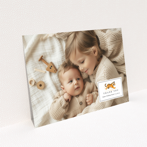 Baby thank you card design with two photos and cute illustration