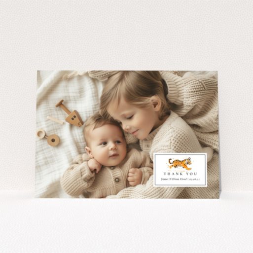Baby thank you card design with two photos and cute illustration