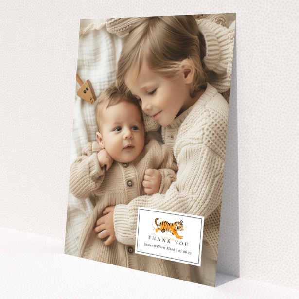 Baby thank you card design with two photos and cute illustration