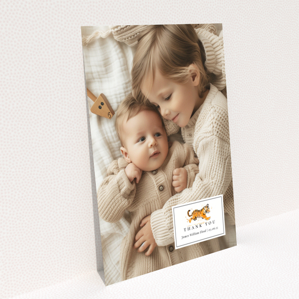 Baby thank you card design with two photos and cute illustration