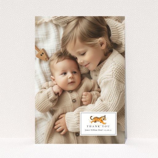 Baby thank you card design with two photos and cute illustration