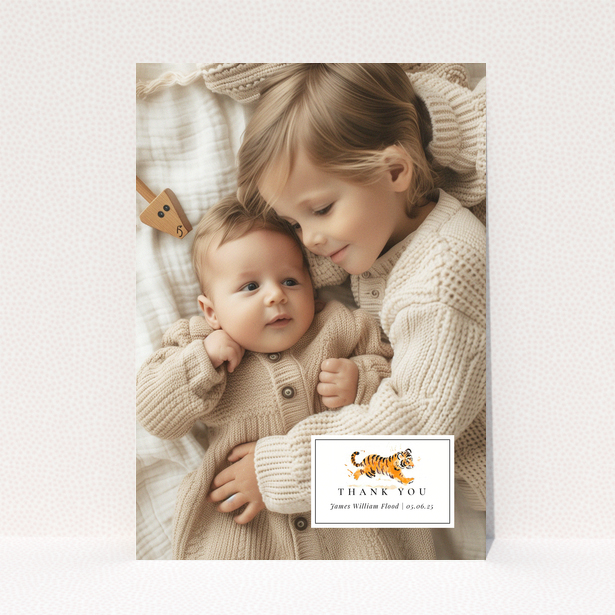 Baby thank you card design with two photos and cute illustration