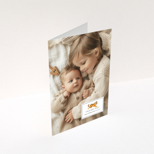 Baby thank you card design with two photos and cute illustration
