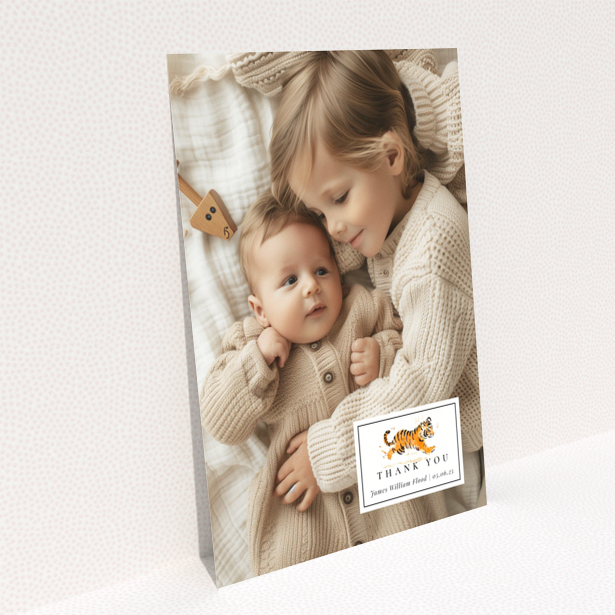 Baby thank you card design with two photos and cute illustration