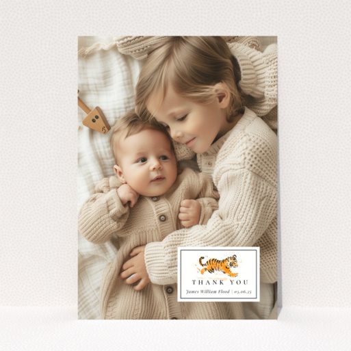 Baby thank you card design with two photos and cute illustration