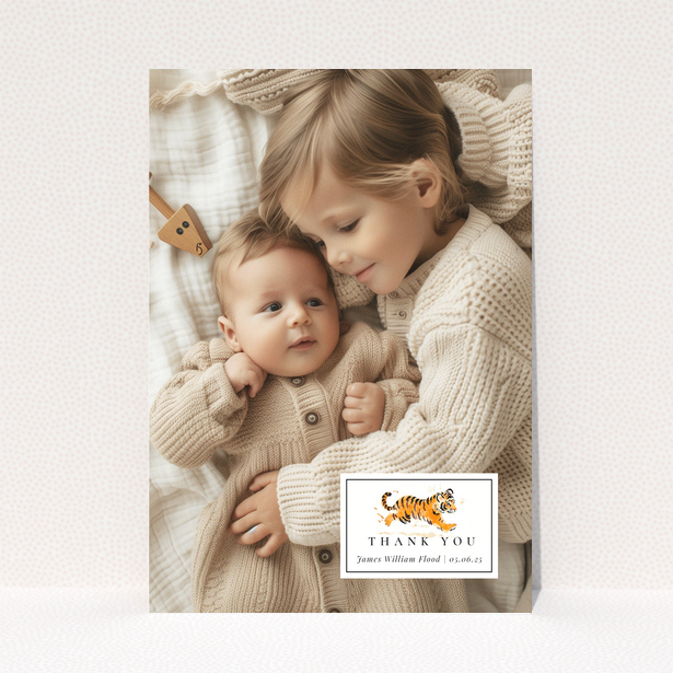 Baby thank you card design with two photos and cute illustration