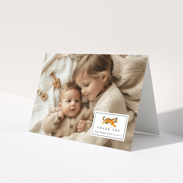 Baby thank you card design with two photos and cute illustration