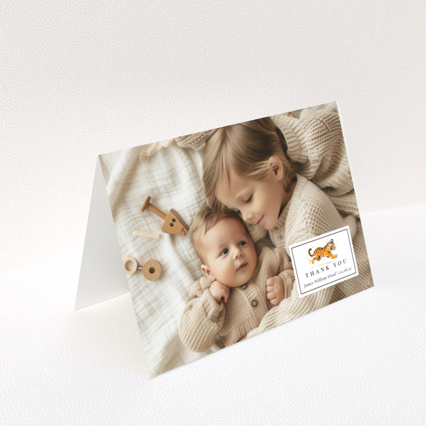 Baby thank you card design with two photos and cute illustration