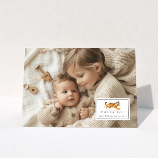 Baby thank you card design with two photos and cute illustration