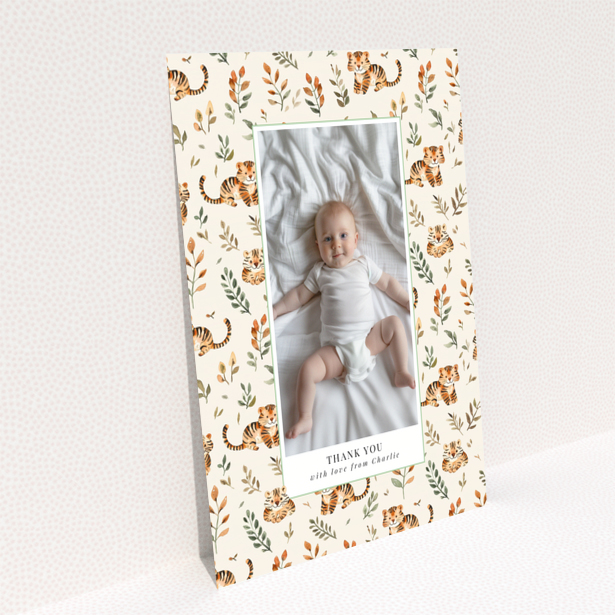 Baby thank you card with a single photo and tiger theme