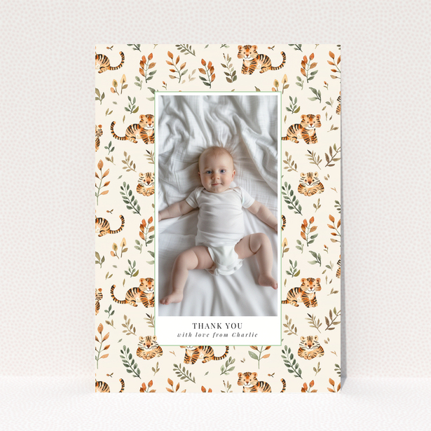 Baby thank you card with a single photo and tiger theme