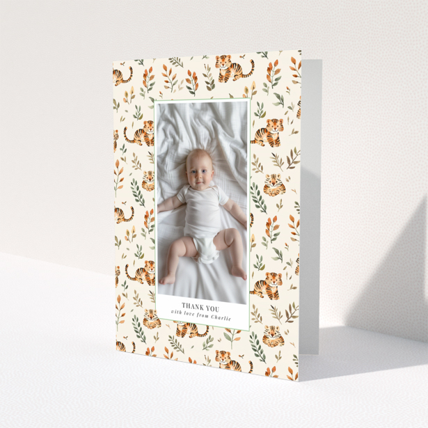 Baby thank you card with a single photo and tiger theme