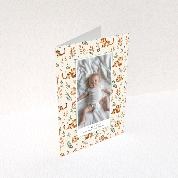 Baby thank you card with a single photo and tiger theme