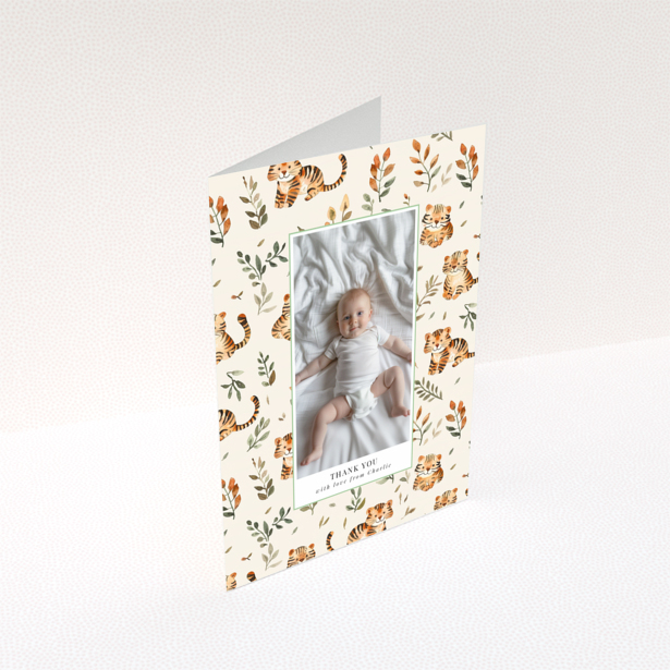 Baby thank you card with a single photo and tiger theme