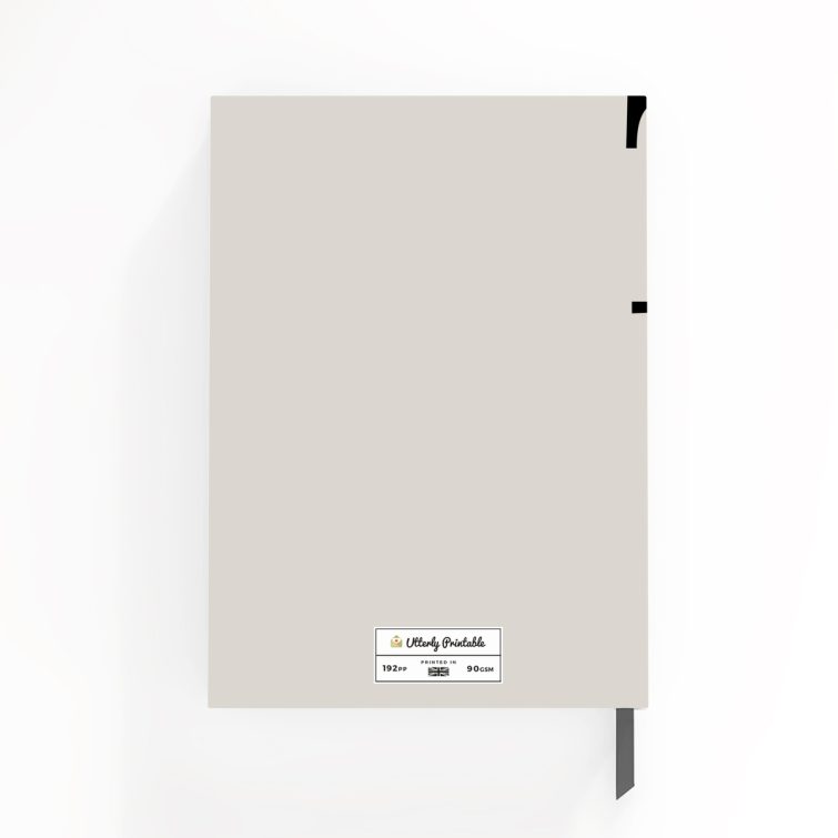 Portrait notebook design by Utterly Printable with large typography and one photo.