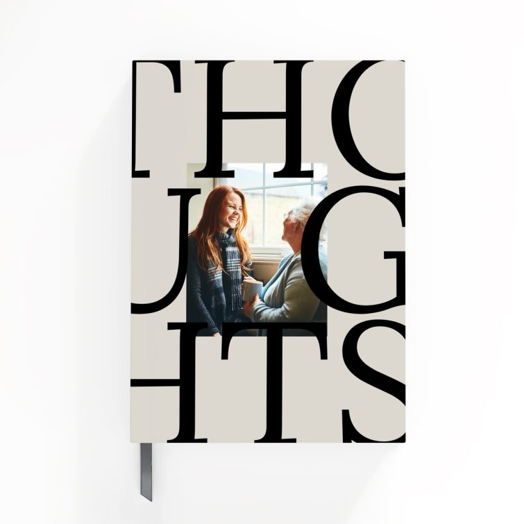 Portrait notebook design by Utterly Printable with large typography and one photo.