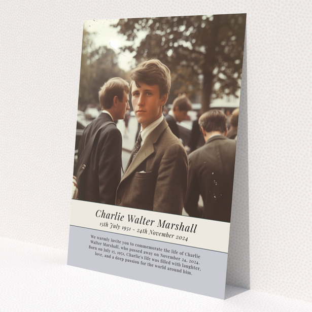 Funeral announcement card with one photograph for Charlie Walter Marshall's memorial service.