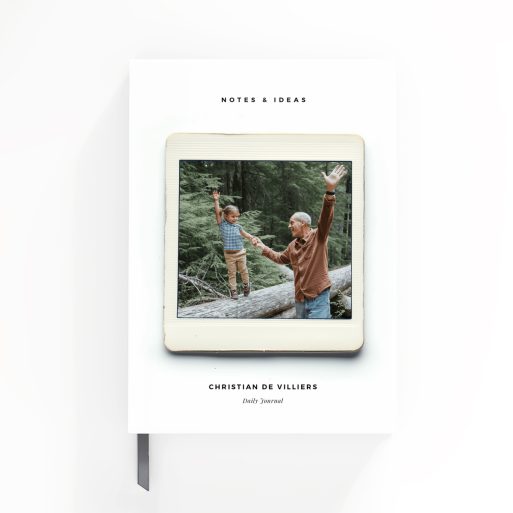 Portrait orientation notebook design with one photo on creamy cover for personalised printing by Utterly Printable.