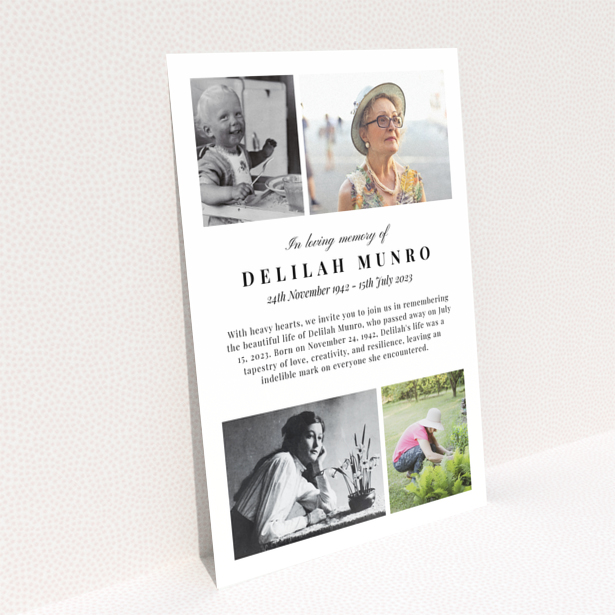 Funeral announcement design with four photos showcasing various stages of life