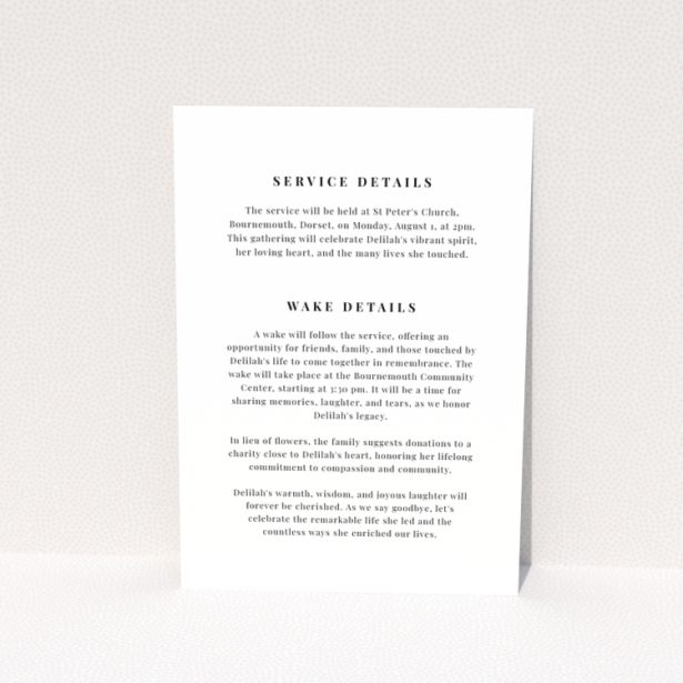 Funeral announcement design with four photos showcasing various stages of life