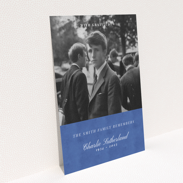 Funeral thank you card design with one photo - back page - Portrait