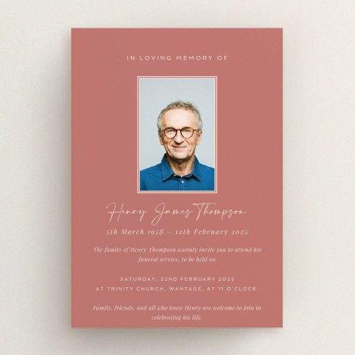 Elegant Funeral Announcement Funeral announcement design with one photo for a personalised memorial service invitation.