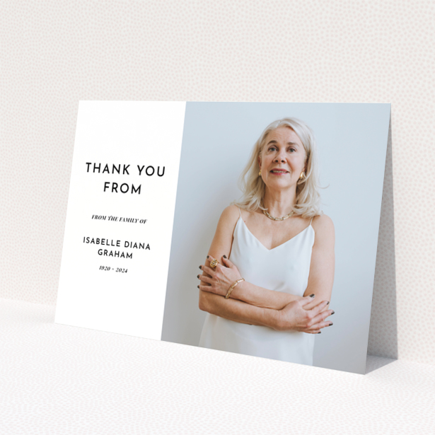 Funeral thank you card design featuring one photo on the front.