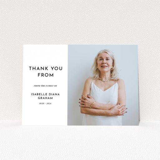 Funeral thank you card design featuring one photo on the front.