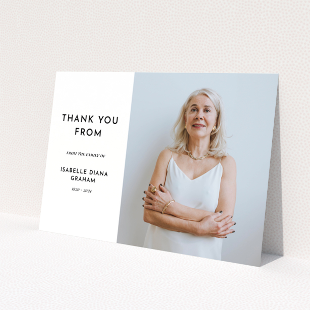 Funeral thank you card design featuring one photo on the front.