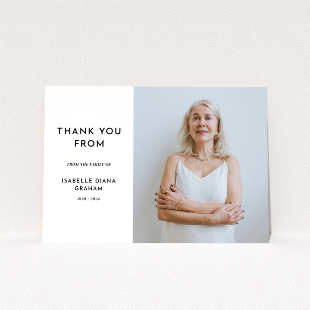 Funeral thank you card design featuring one photo on the front.