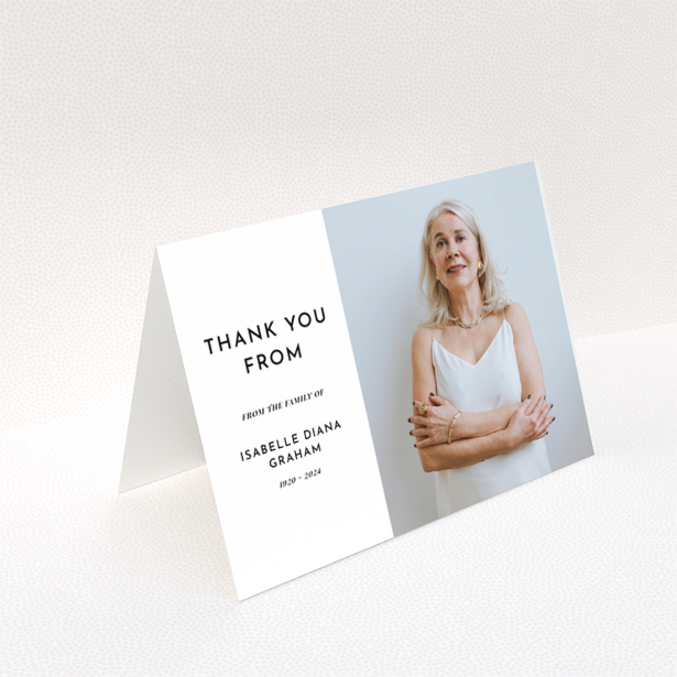 Funeral thank you card design featuring one photo on the front.