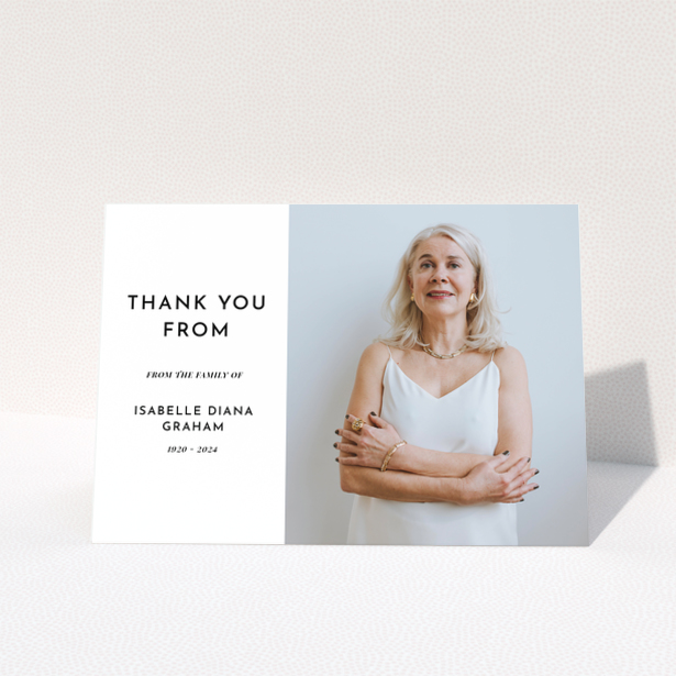 Funeral thank you card design featuring one photo on the front.