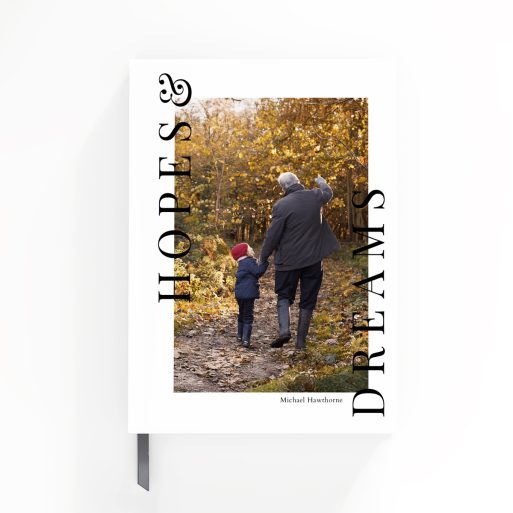 Portrait-oriented notebook design featuring autumn-themed cover with one photo, by Utterly Printable.